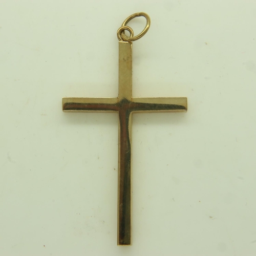 18 - 14ct gold cross pendant, unmarked, H: 40 mm, 1.4g. UK P&P Group 0 (£6+VAT for the first lot and £1+V... 