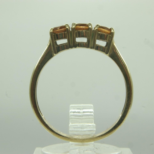 19 - 9ct gold trilogy ring set with citrine, size N, 2.1g. UK P&P Group 0 (£6+VAT for the first lot and £... 