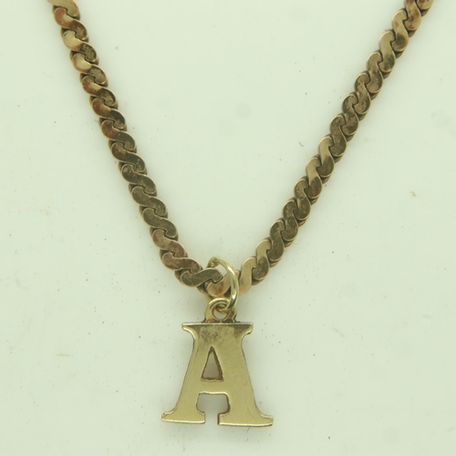 2 - 9ct gold neck chain with a 9ct gold 'A' pendant, chain L: 40 cm, 6.1g. UK P&P Group 0 (£6+VAT for th... 