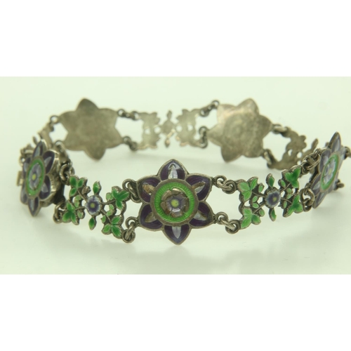 20 - Enamelled silver panel bracelet, unmarked, L: 20 cm, 14g. UK P&P Group 0 (£6+VAT for the first lot a... 