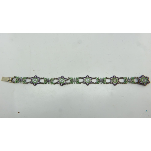 20 - Enamelled silver panel bracelet, unmarked, L: 20 cm, 14g. UK P&P Group 0 (£6+VAT for the first lot a... 