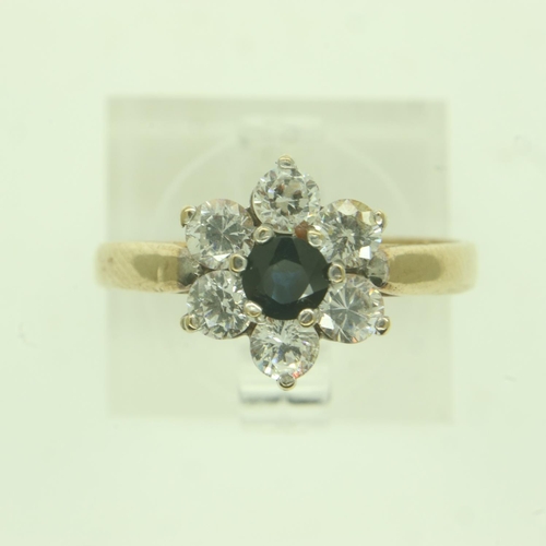 23 - 9ct gold ring set with sapphire and cubic zirconia, size N, 2.2g. UK P&P Group 0 (£6+VAT for the fir... 