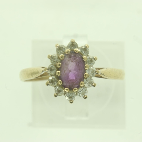 45 - 9ct gold ring set with amethyst and cubic zirconia, size O, 1.6g. UK P&P Group 0 (£6+VAT for the fir... 