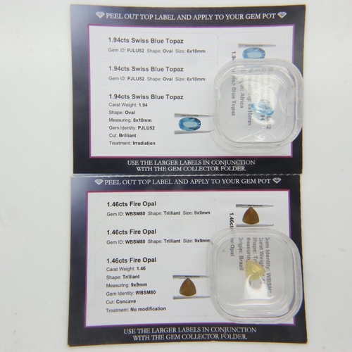 49 - Two loose gemstones: fire opal and blue topaz, with certificates. UK P&P Group 0 (£6+VAT for the fir... 