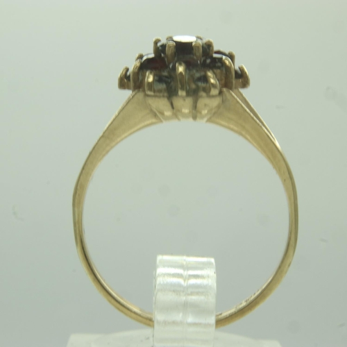 5 - 9ct gold cluster ring set with garnets, size N, 3.0g. UK P&P Group 0 (£6+VAT for the first lot and £... 