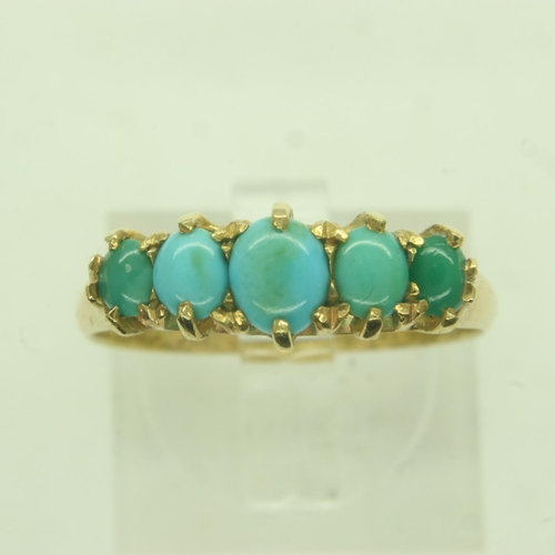 8 - 18ct gold five-stone ring set with graduating turquoise, dated 1916 to the shank, size P, 2.6g. P&P ... 