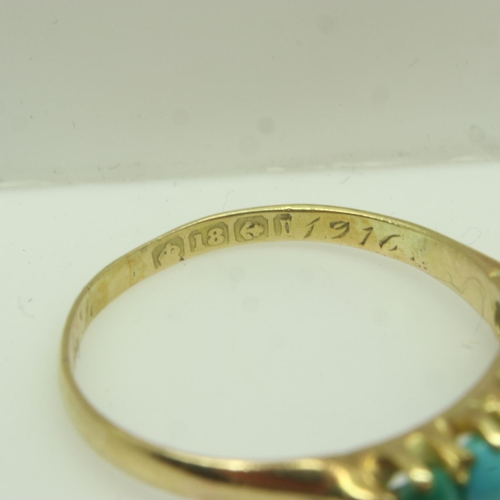 8 - 18ct gold five-stone ring set with graduating turquoise, dated 1916 to the shank, size P, 2.6g. P&P ... 