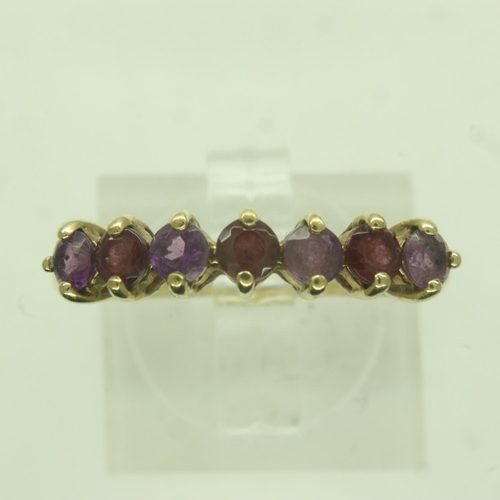 9 - 9ct gold ring set with amethysts and garnets, size Q, 1.6g. UK P&P Group 0 (£6+VAT for the first lot... 