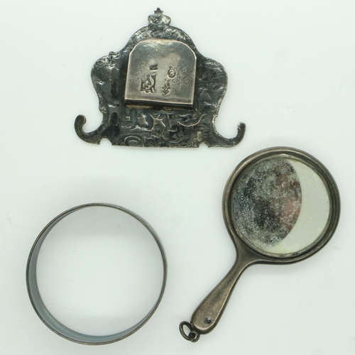 100 - Mixed silver including a Georgian buckle, napkin ring and miniature hand mirror. UK P&P Group 1 (£16... 