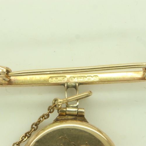 56 - BERNEX: 9ct gold cased ladies nurses watch, brooch mount and safety chain, 10.4g. UK P&P Group 1 (£1... 