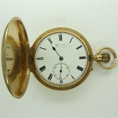 58 - WALTER WEST, LIVERPOOL: an 18ct gold cased full hunter pocket watch, crown wind, having a circular e... 