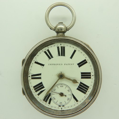 60 - Chester hallmarked silver key-wind pocket watch, lacking glass, D: 50 mm. UK P&P Group 1 (£16+VAT fo... 