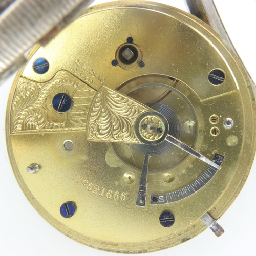 60 - Chester hallmarked silver key-wind pocket watch, lacking glass, D: 50 mm. UK P&P Group 1 (£16+VAT fo... 