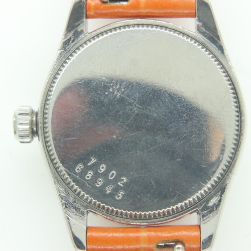 62 - TUDOR: midi Oyster automatic wristwatch, steel cased with silvered dial on replacement leather strap... 