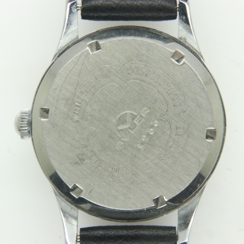 67 - BULER: 21 jewel gents wristwatch, with date aperture, on black leather strap, working at lotting up.... 