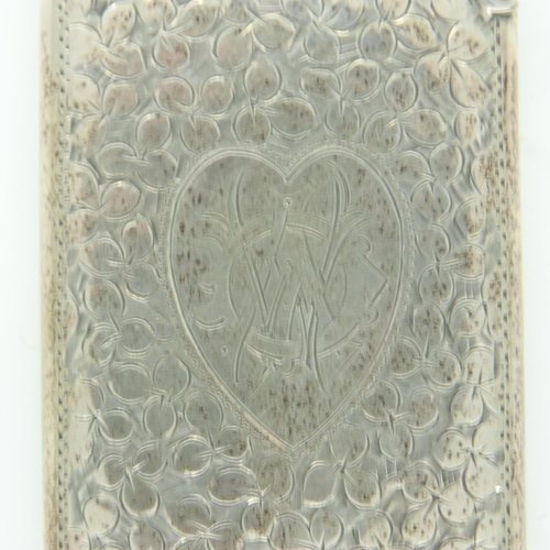 90 - Victorian hallmarked silver card case of rectangular form and with scale-effect decoration, 41g. UK ... 