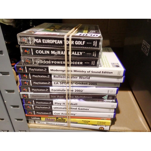 1030 - Fourteen PS2/PS1/Pc games in boxes. Not available for in-house P&P