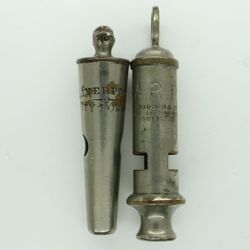 119 - Liverpool City Police conical-form whistle and a Hudson ARP whistle (2). UK P&P Group 1 (£16+VAT for... 