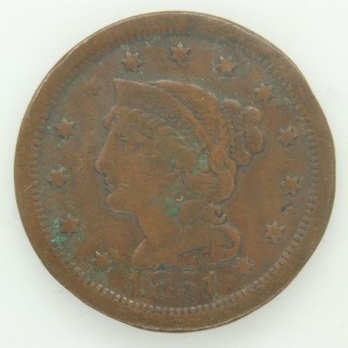 122 - 1851 colonial USA large cent - aVF grade. UK P&P Group 0 (£6+VAT for the first lot and £1+VAT for su... 