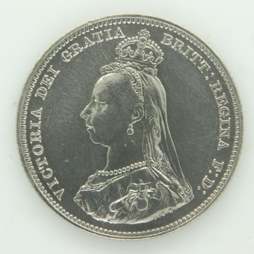 126 - 1887 lustrous silver shilling of Queen Victoria, boxed. UK P&P Group 1 (£16+VAT for the first lot an... 