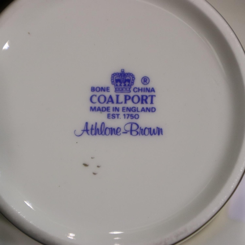 147 - Two Coalport tea services in the Athlone-Brown pattern and Aura pattern, 21 pieces in total, no chip... 