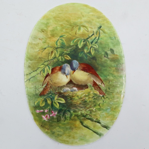 151 - J Pollard Victorian hand painted oval plaque, L: 25 cm, no chips or cracks. UK P&P Group 2 (£20+VAT ... 