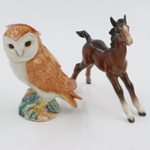 155 - Beswick barn owl together with a Beswick foal, H: 12 cm, no chips or cracks. UK P&P Group 2 (£20+VAT... 