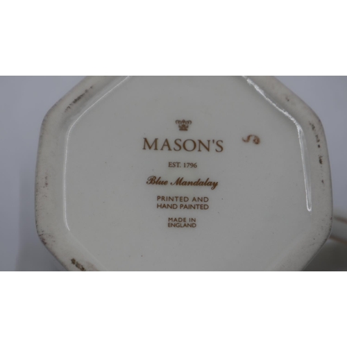 201 - Three Masons ceramic items in the Blue Mandalay pattern, largest H: 20 cm, no cracks or chips. UK P&... 