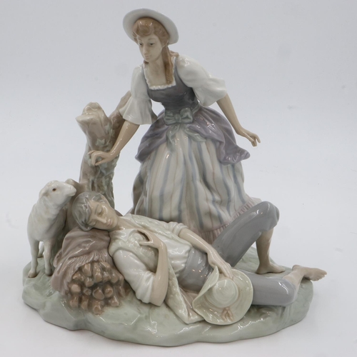 210 - Large Lladro figural group with a sheep, H: 30 cm, no cracks or chips. Not available for in-house P&... 