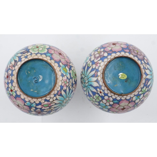 250 - Pair of Chinese cloisonne bottle vases, each H: 18 cm, no chips or cracks. UK P&P Group 2 (£20+VAT f... 