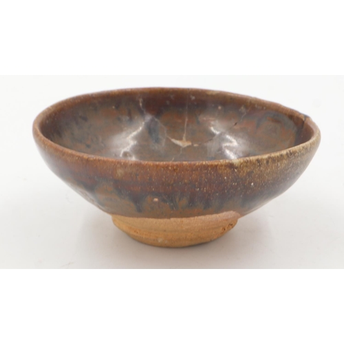 262 - Southern Song Dynasty glazed hare fur footed bowl, chip to rim and repaired damage, D: 10 cm. UK P&P... 