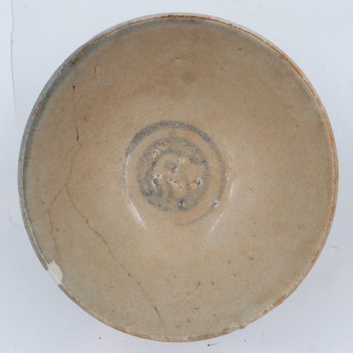 264 - Early Ming dynasty glazed blue and white footed bowl, some cracks and repairs, D: 14 cm. UK P&P Grou... 