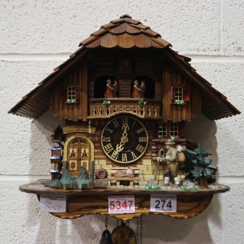 274 - Swiss musical and autonomous Kathe Wohlfarth Black Forest clock, some trees are detached, H: 30 cm. ... 