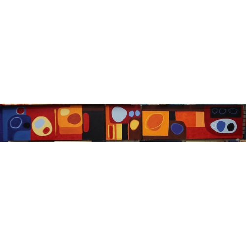 2004 - A large contemporary set of three oils on canvas, abstract geometrics, 180 x 60, 60 x 60 and 180 x 6... 