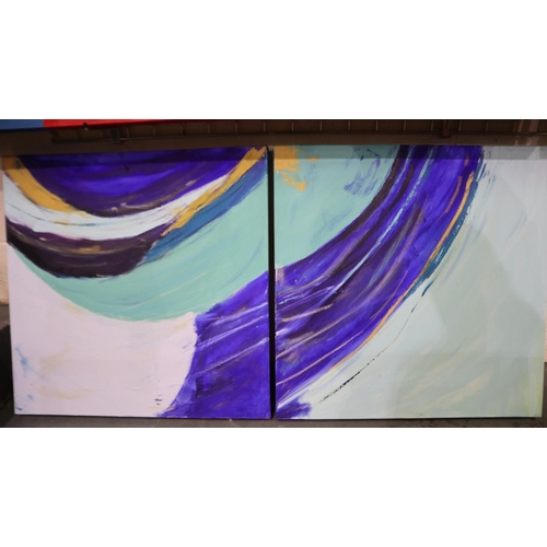 2012 - A pair of oils on canvas, abstract crashing wave, each 75 x 75 cm. This lot is offered for sale on b... 