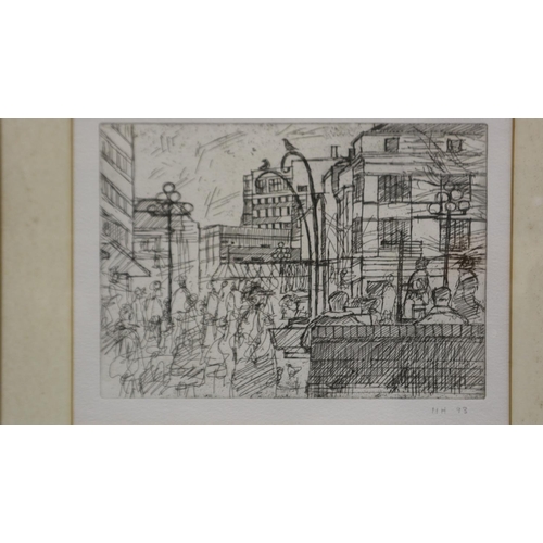 2022 - Mike Hatjoullis (21st Century): a trio of linocut engravings, Liverpool Landmarks, each 31 x 24 cm, ... 