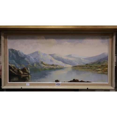 2029 - J P Williams (20th century): oil on board, mountainous Welsh landscape, 79 x 37 cm. Not available fo... 