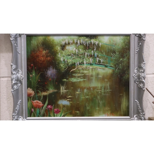 2037 - D Bussche (20th century): oil on canvas, The Water Lily Pond after the original by Claude Monet, 49 ... 