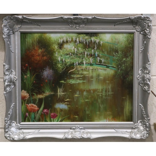 2037 - D Bussche (20th century): oil on canvas, The Water Lily Pond after the original by Claude Monet, 49 ... 