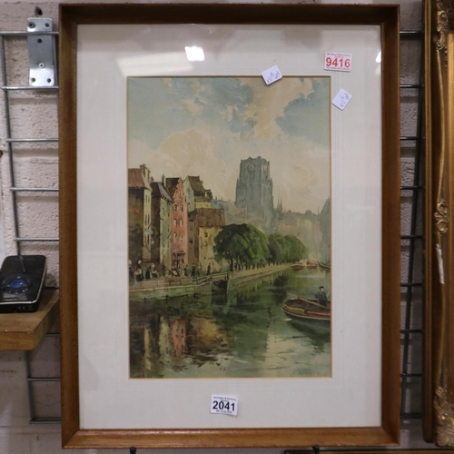 2041 - ***WITHDRAWN*** Louis Burleigh Bruhl (1861-1942): colour lithograph, a view of the Bruges canal, 28 ... 