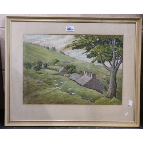 2042 - H Leslie Adamson RCA (20th century): pastel, Field Slopes Above Conwy Old Road, dated 1978/9, artist... 