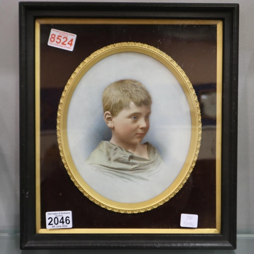 2046 - 19th century KPM style oval porcelain plaque, portrait of a young boy, signature faded (Stuart P???)... 