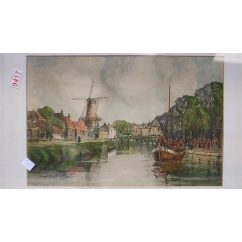 2054 - ***WITHDRAWN*** Louis Burleigh Bruhl (1861-1942): colour lithograph, a view of a Dutch canal, 43 x 2... 