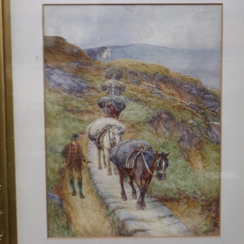 2056 - Alfred Walter Bayes (1832- 1909): watercolour, pack horse trail, 40 x 60 cm. Not available for in-ho... 