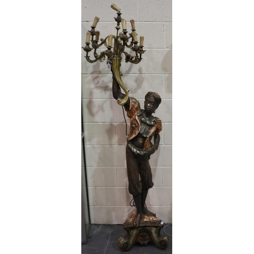 2061 - A mid 20th century blackamoor floor standing lamp, the figure grasping a cornucopia from which the e... 