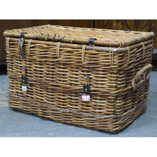 2060 - Large wicker hamper, with leather straps, 74 x 47cm H. Not available for in-house P&P