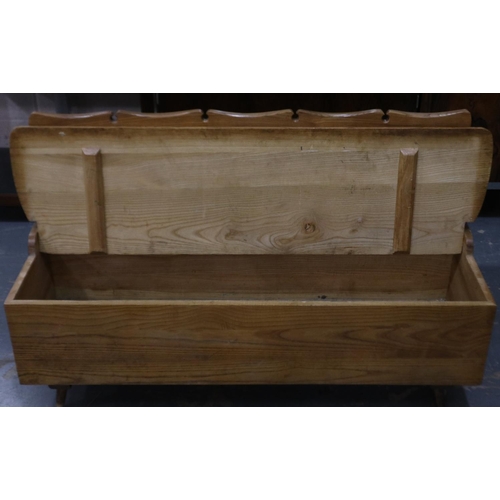 2078 - An early 20th century golden oak bench, box seat with hinged lid, 132x44x76cm H. Not available for i... 