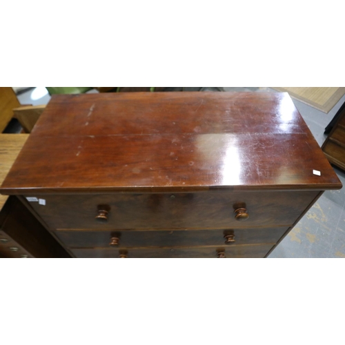 2088 - A Victorian walnut chest of four long drawers raised on turned supports, 122x59x128cm H, split to to... 