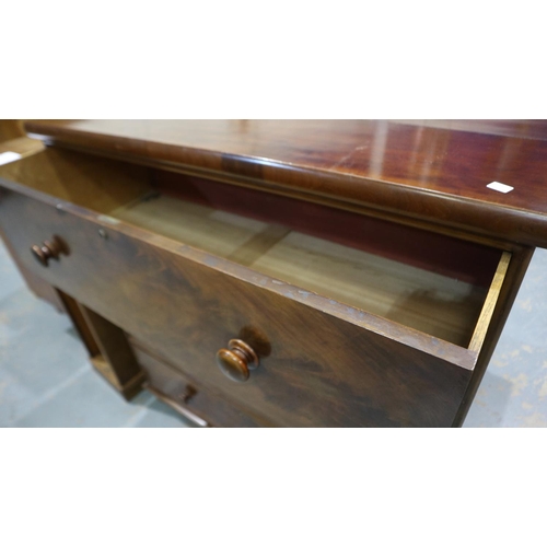 2088 - A Victorian walnut chest of four long drawers raised on turned supports, 122x59x128cm H, split to to... 