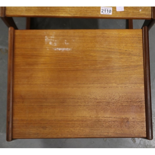 2110 - G-plan teak nest of three graduated Quadrille tables, largest 53 x 43 x 49 cm H, each table with som... 